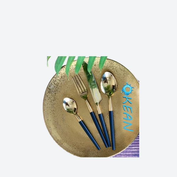 Rose Gold Flatware with Blue Handle Cutlery Set