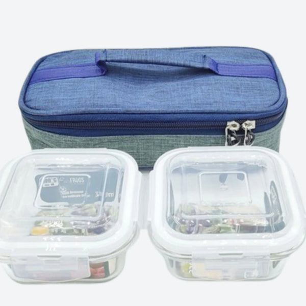 Square Container Borosilicate Glass Lunch Box with Bag