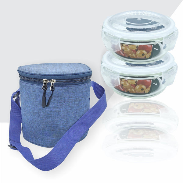 Borosilicate Round Bakeware Safe Glass Lunch Box Set with Bag