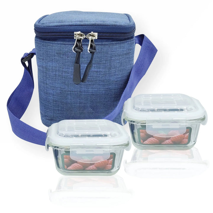 Borosilicate Square Bakeware Safe Glass Lunch Box Set with Bag